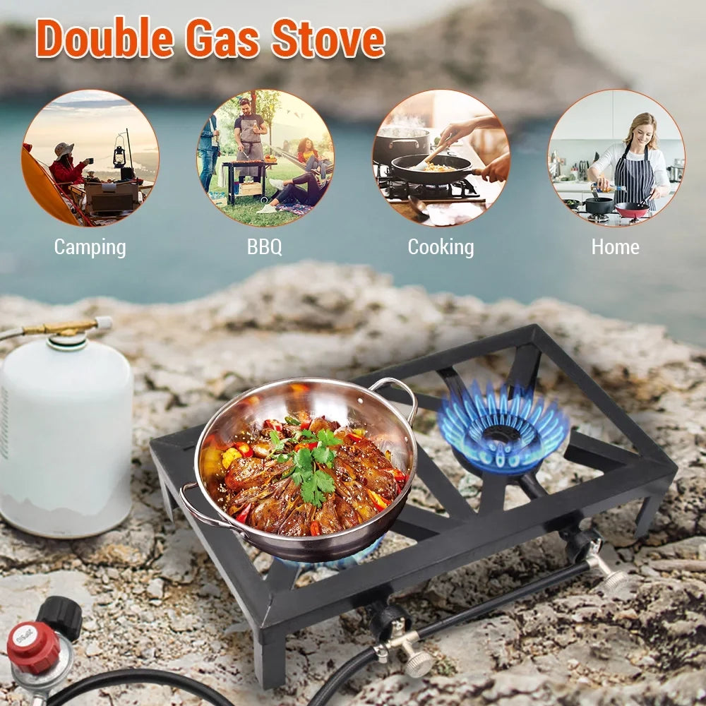 Anself Propane Gas Double Cast Iron Stove for Patio Camping BBQ Cooking (Standard), Durable and Reliable Furnace for Cooking Needs