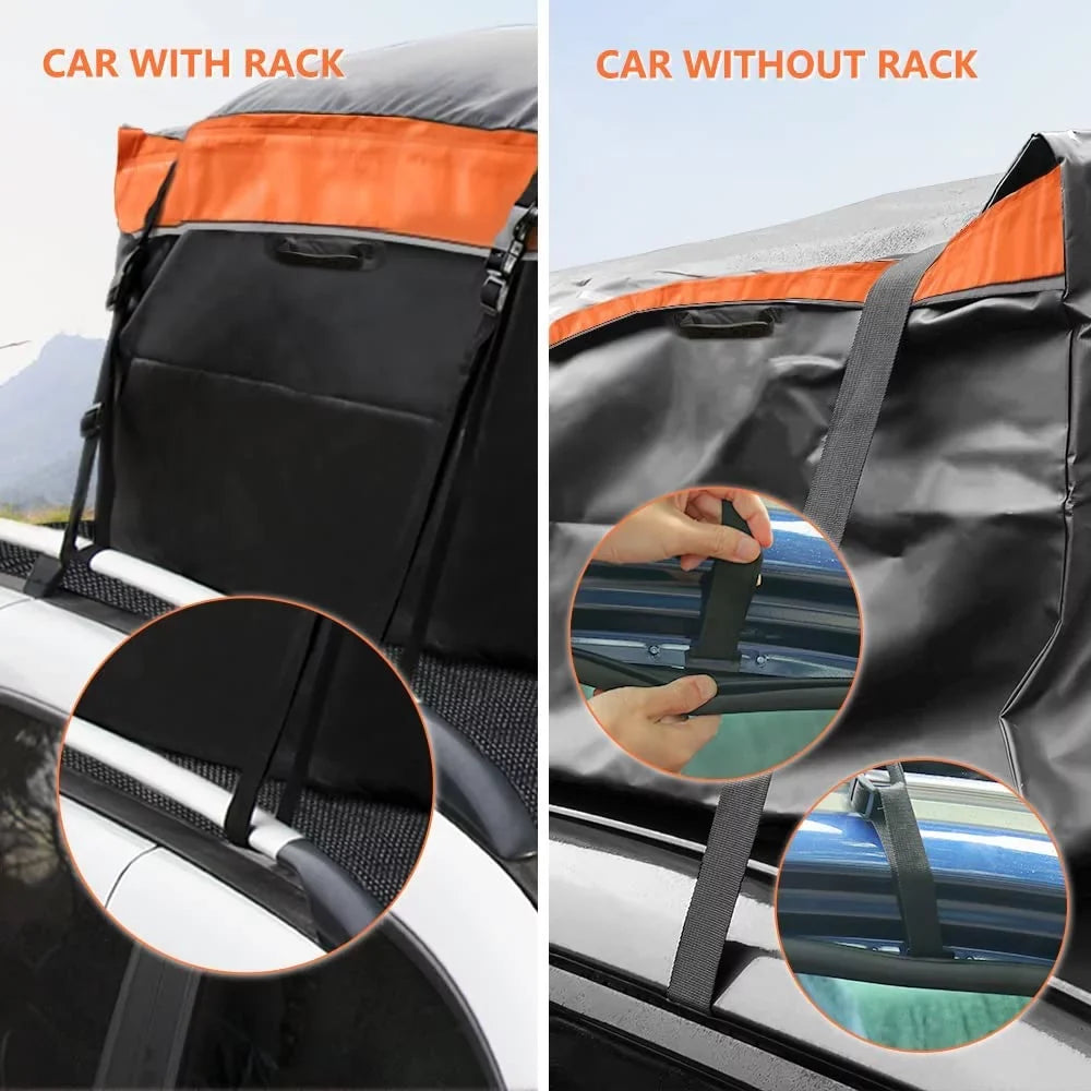 LUCKUP Roof Rack Car Cargo Carrier Bag,18.5 Cubic Ft Rooftop Box, Waterproof &Durable with Anti-Slip Mat, Heavy Duty Wide Straps and Buckles, appropriate for All Car Models (Black & Orange)
