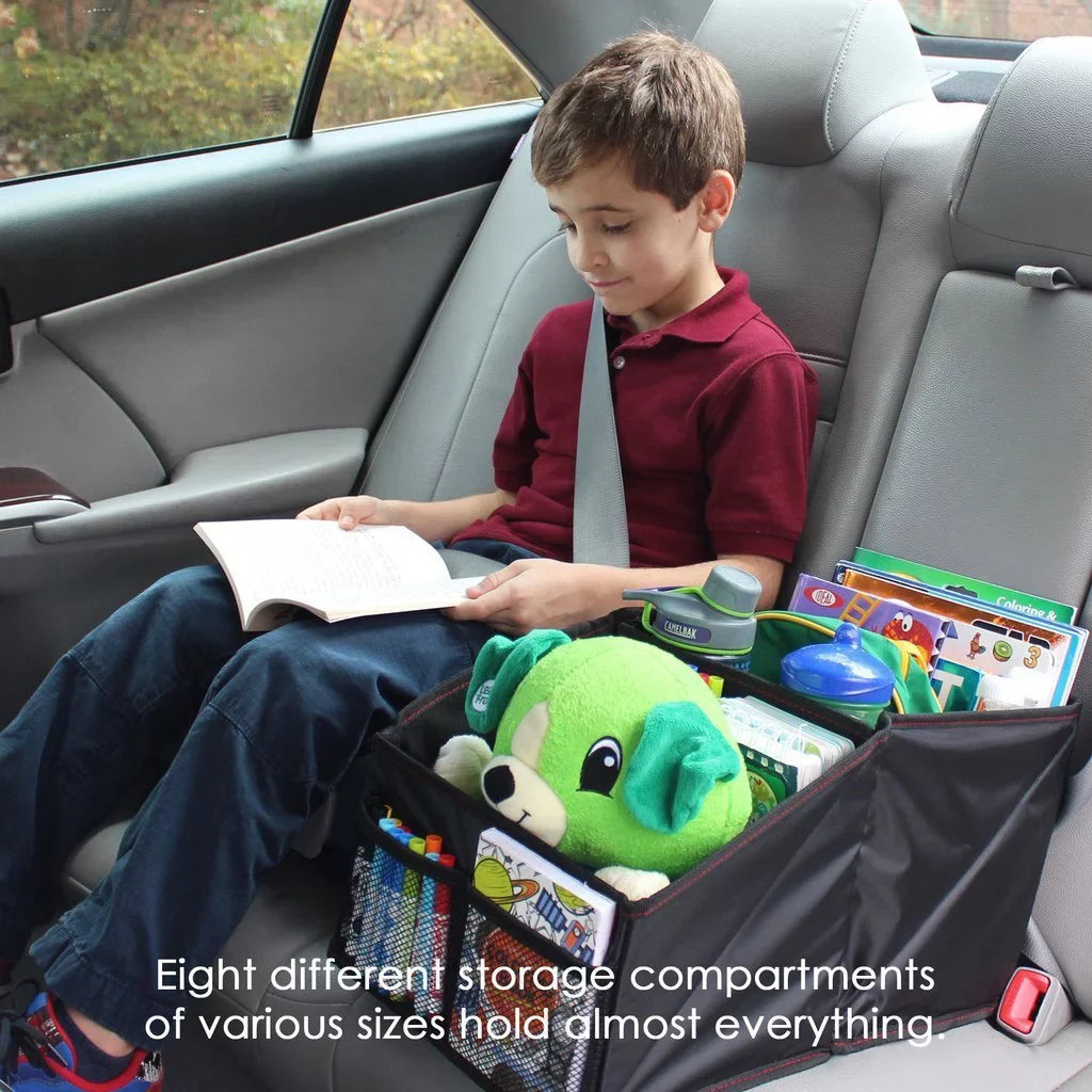 Lusso Gear Car Seat Organizer Front/Backseat with Black Stitching outstanding for Adults, Kids Featuring 8 Storage Compartments for Toys, Magazines, Tissues, Maps, Books, Documents, Games and More