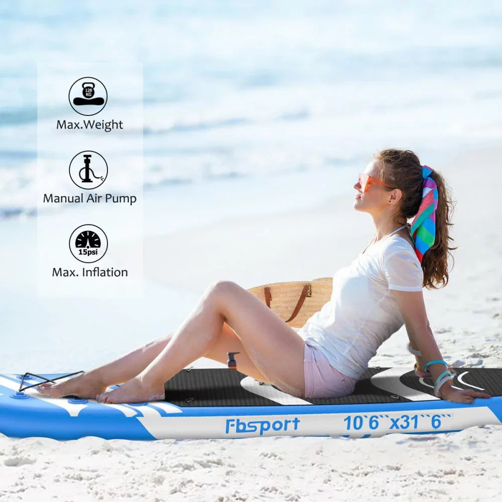 FBSPORT 11 Ft SUP Thickening Inflatable Stand Up Paddle Board w/Complete Accessories & Carry Bag, Surf Control, Non-Slip Deck, Standing ship Surfboard