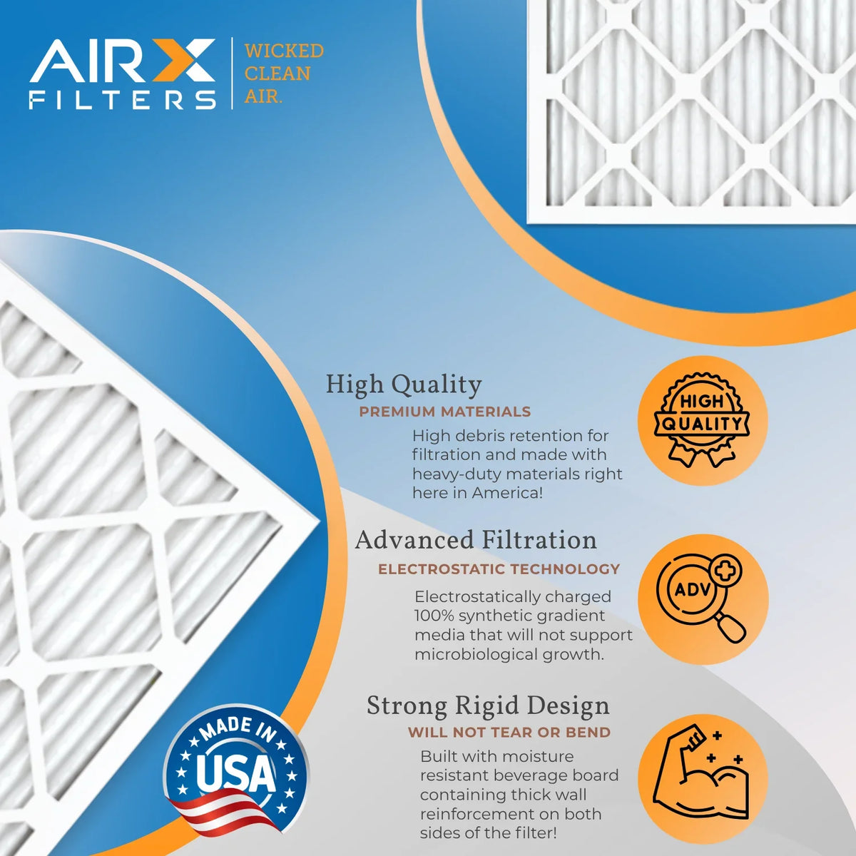 16x30x1 Air Filter MERV 13 Rating, 12 Pack of Furnace Filters Comparable to MPR 1500 - 2200 & FPR 9 - Made in USA by AIRX FILTERS WICKED CLEAN AIR.