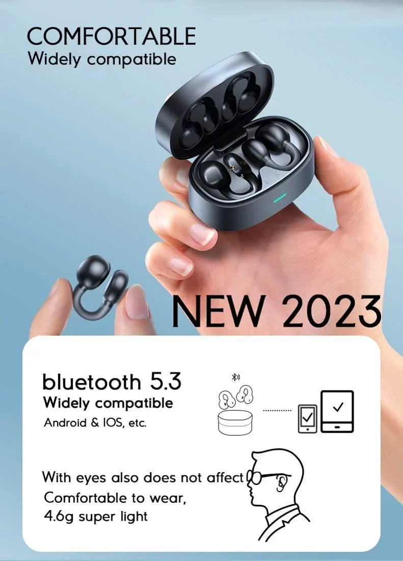 Wireless Ear-Clip TWS Earphones for  Galaxy Z Fold5/Flip5 Phones - Bluetooth Earbuds Bone Conduction Headphones True Stereo Charging Case Hands-free D9G matching With Galaxy Z Fold5/Flip5