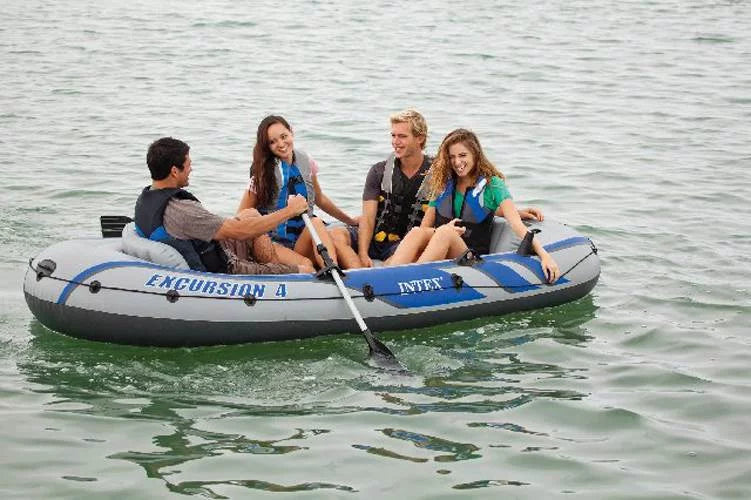 Intex Excursion 4 Person Inflatable Rafting and Fishing ship Set with 2 Oars (Refurbished)