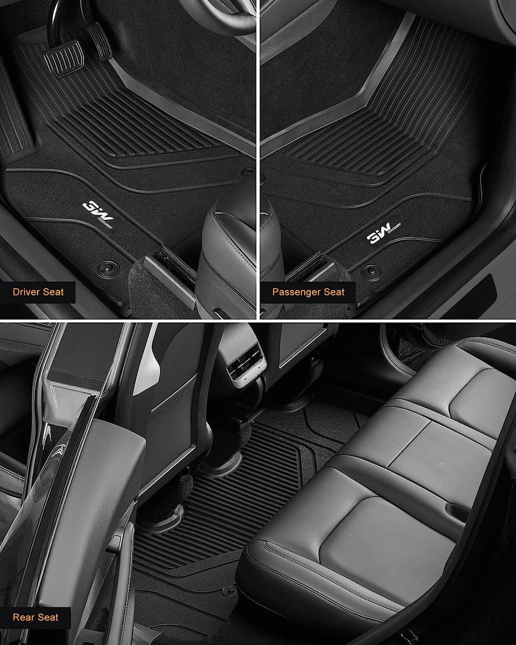3W Floor Mats & Cargo Liner and Storage Mats For Tesla Model Y 2020-2023 All-atmospheric conditions TPE Car Mats for Tesla Model Y Full Set Black Floor Mats and Trunk Mat Custom Fit for Tesla 5-Seater