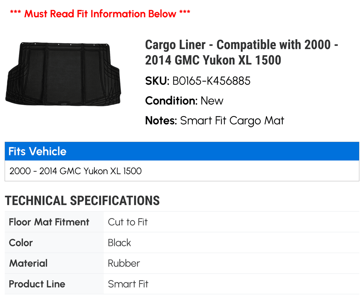 Cargo Liner - suitable with 2000 - 2014 GMC Yukon XL 1500 2001 2002 2003 2004 2005 2006 2007 2008 2009 2010 2011 2012 2013