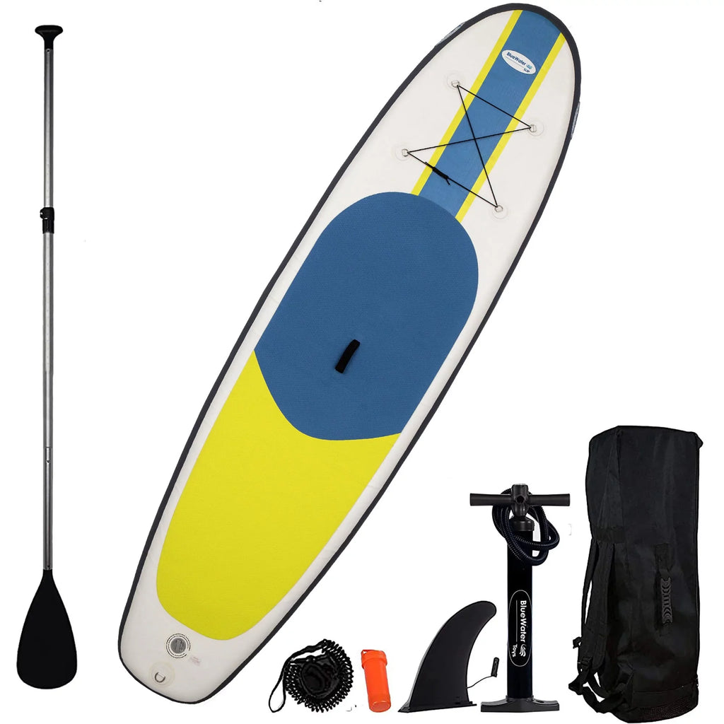 Blue aqua Toys Portable Inflatable Stand Up Paddle Board Kit with Pump, Backpack, Coil Leash, and Repair Kit, SUP 350 Pound Limit, 11 Feet by 34 Inches